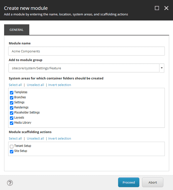 create new module window