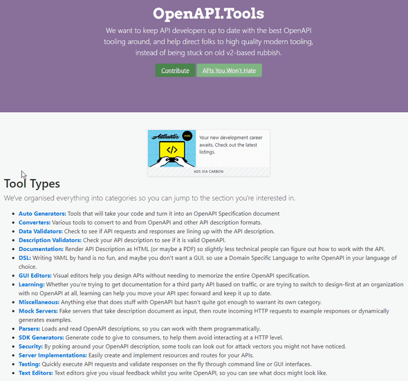 Overview of OpenAPI.Tools website