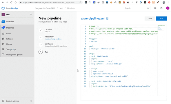 Azure DevOps build pipeline configuration