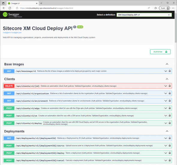 XM Cloud Deploy Swagger